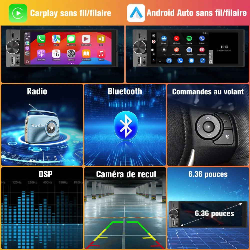 Wireless Smart Touchscreen Display 6.36'' | Bluetooth | Voice Control | HD Multimedia Screen AWESAFE