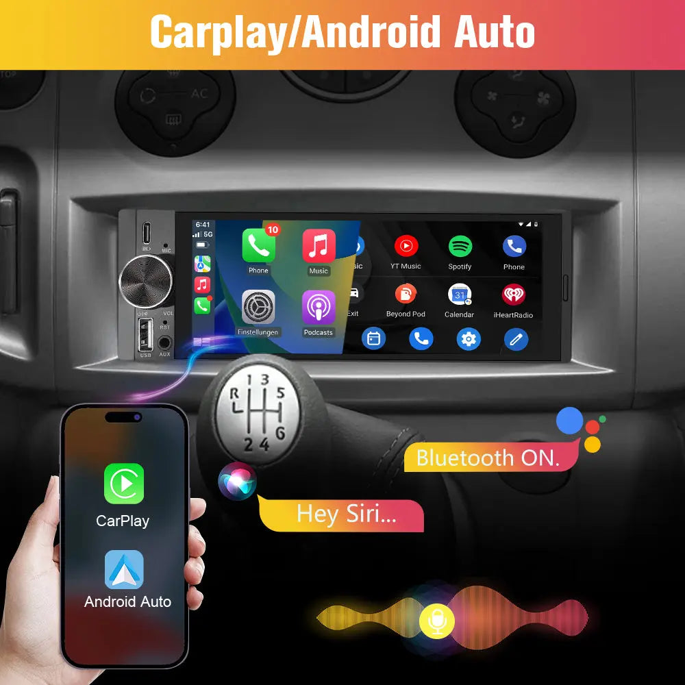 Wireless Smart Touchscreen Display 6.36'' | Bluetooth | Voice Control | HD Multimedia Screen AWESAFE
