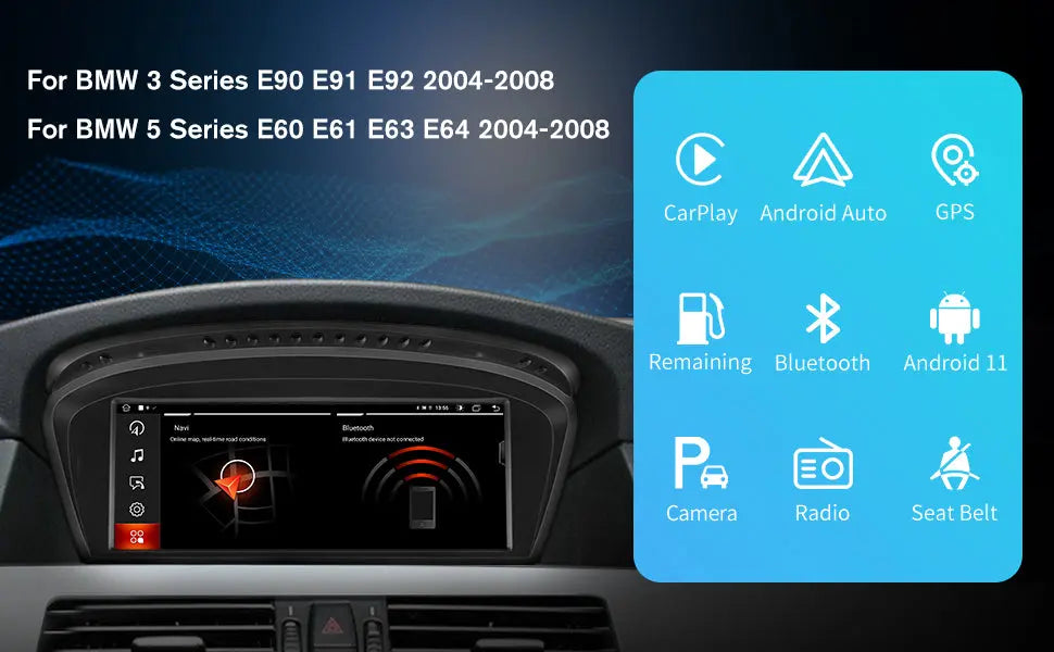 AWESAFE Android 11 Car Radio Stereo for BMW Serie 3/5 E60 E61 E63 E64 E90 E91 E92 CCC (2004-2008) with Built-in Wireless Apple CarPlay & Android Auto AWESAFE