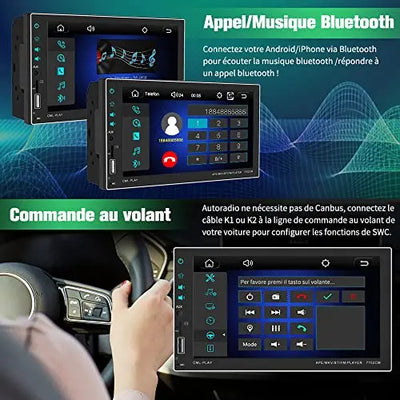 AWESAFE Autoradio 2 Din 7'' Touch Screen Car Radio with Carplay & Android Auto AWESAFE