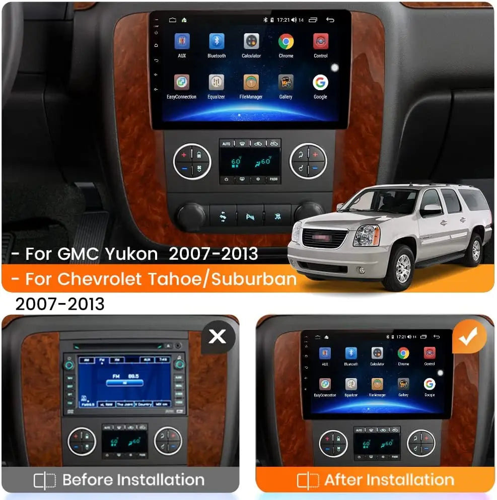 Leisa-auto05 9" Android 13 Car Radio Stereo For Chevy Tahoe Suburban 2007-2014 – Wireless CarPlay, GPS, AHD Camera Included