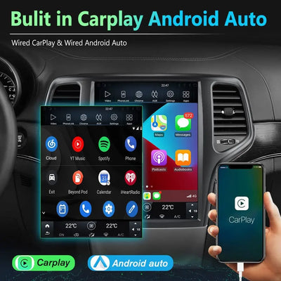 AWESAFE Car Stereo Android 10 for Jeep Grand Cherokee 2014-2021 12 inch Tesla Style with Built-in Wireless Apple CarPlay & Android Auto AWESAFE