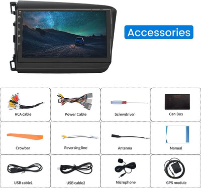 AWESAFE Car Stereo Radio Android 10.0 for Honda Civic 2012 with Built-in Wireless Apple CarPlay & Android Auto AWESAFE