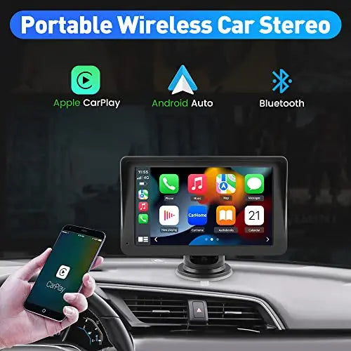 AWESAFE Portable Wireless Apple CarPlay and Android Auto Car Radio Stereo, 7 Inches IPS Touchscreen Multimedia Player