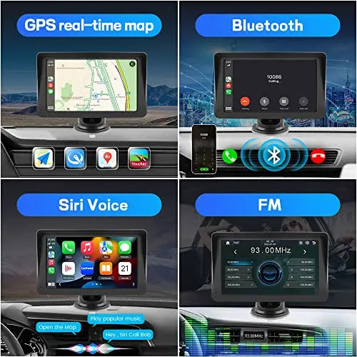 7'' Portable Wireless Car Stereo Apple Carplay with Airplay, Android Auto,  Bluetooth, FM, AUX, Voice Control, GPS Navigation