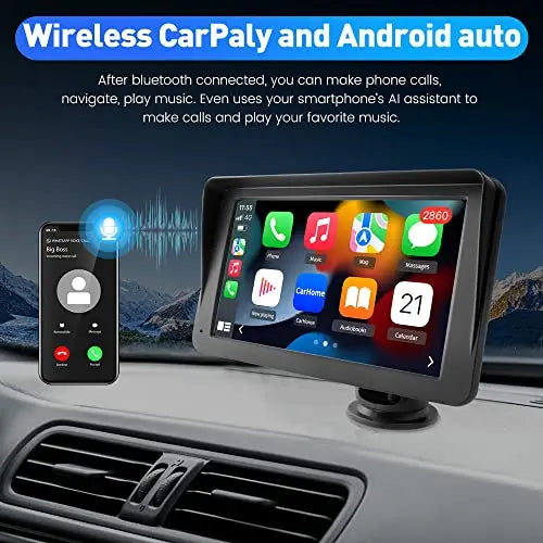 AWESAFE Portable Wireless Apple Carplay and Android Auto Car Radio Stereo, 7 inches IPS Touchscreen Multimedia Player AWESAFE