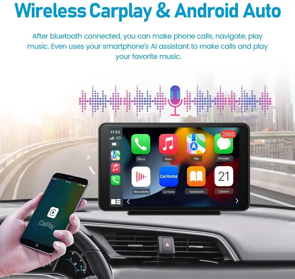 AWESAFE Wireless CarPlay Android Auto, Portable Car Stereo 7 inch Full HD Touch Screen Car Audio